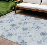 10' X 14' Sky Blue Navy Blue And Ivory Snowflake Washable Indoor Outdoor Area Rug - Homeroots - Flyclothing LLC