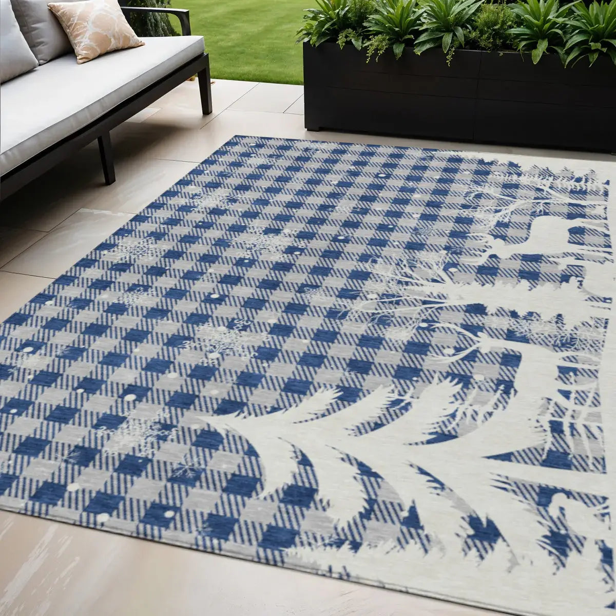 5' X 8' Blue Ivory And Gray Plaid Washable Indoor Outdoor Area Rug - Homeroots - Flyclothing LLC