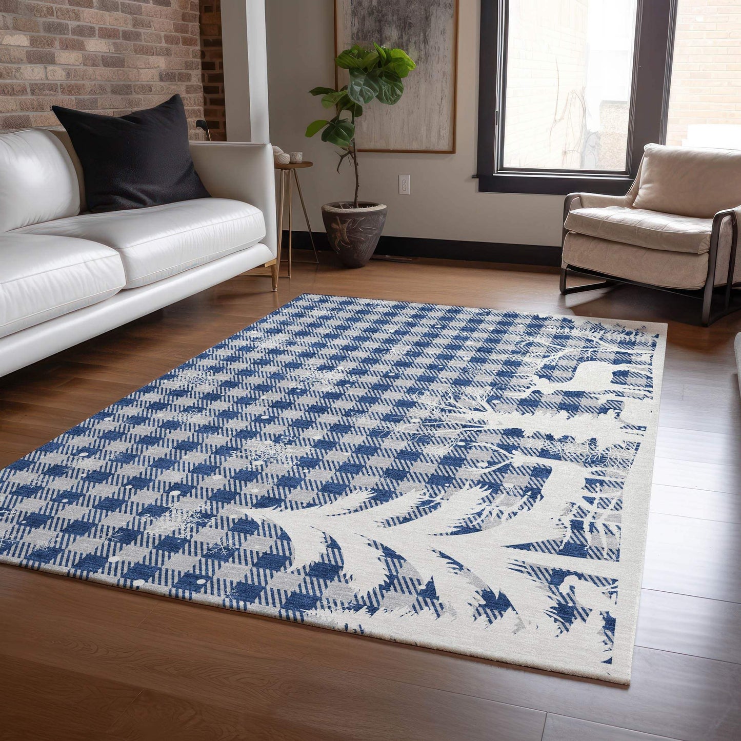 5' X 8' Blue Ivory And Gray Plaid Washable Indoor Outdoor Area Rug - Homeroots - Flyclothing LLC