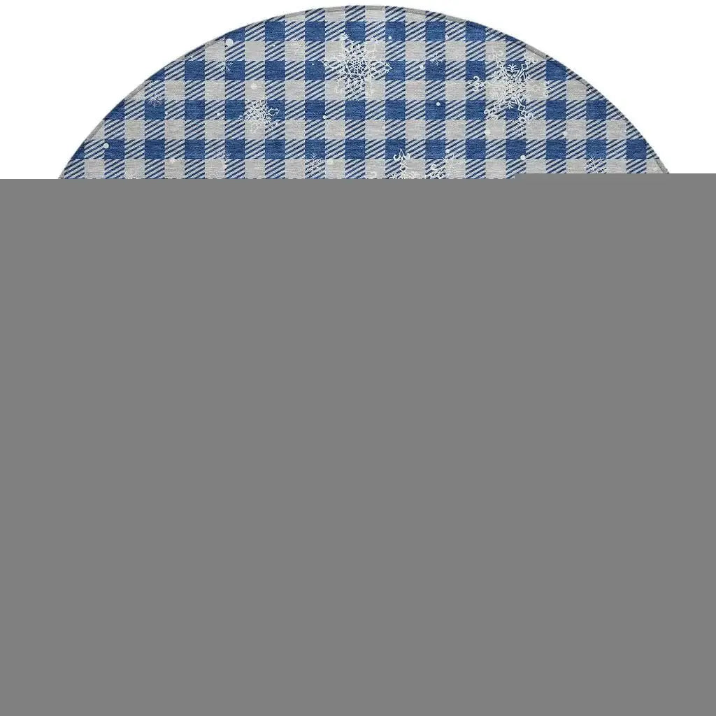 8' Blue Ivory And Gray Round Plaid Washable Indoor Outdoor Area Rug - Homeroots - Flyclothing LLC