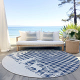 8' Blue Ivory And Gray Round Plaid Washable Indoor Outdoor Area Rug - Homeroots - Flyclothing LLC
