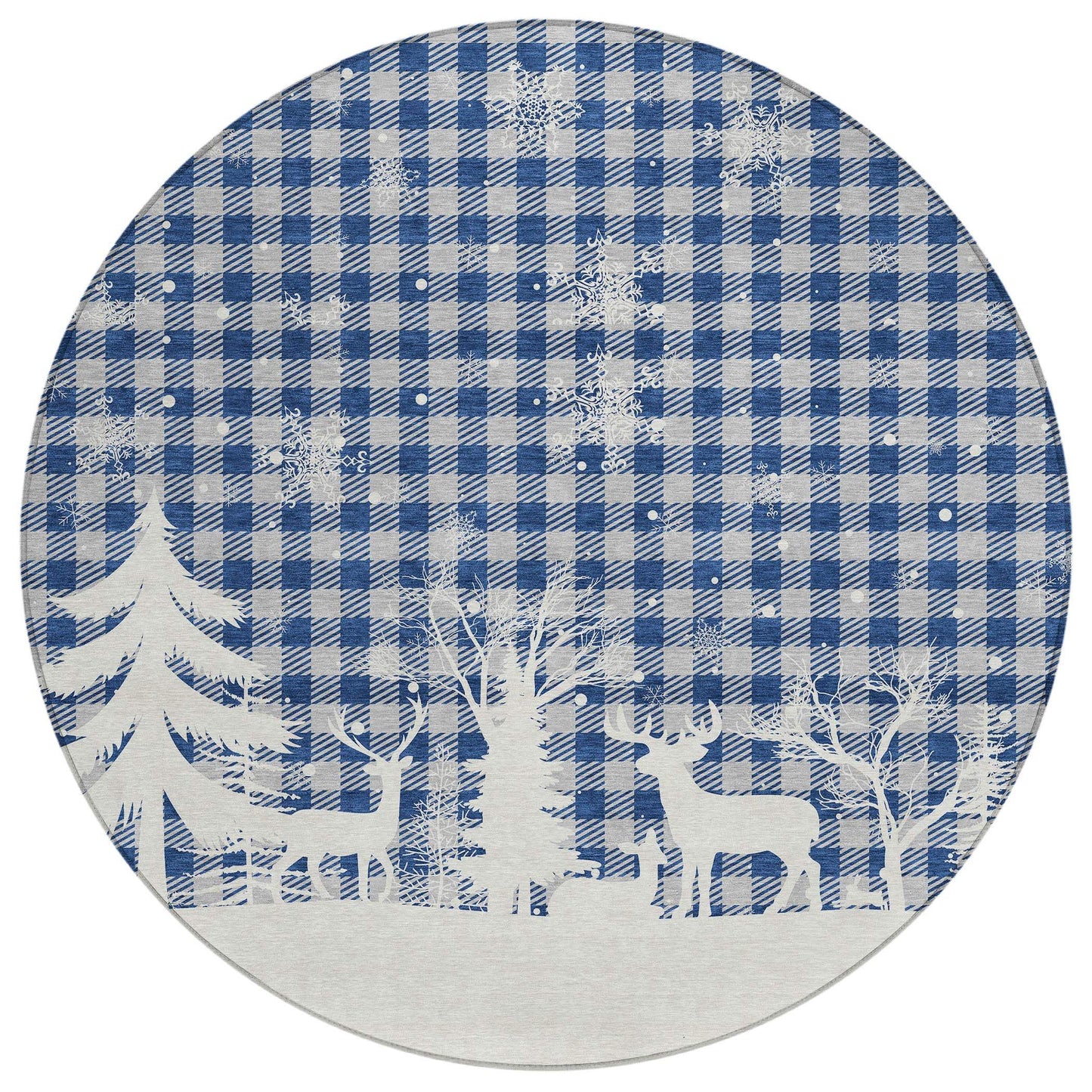 8' Blue Ivory And Gray Round Plaid Washable Indoor Outdoor Area Rug - Homeroots - Flyclothing LLC