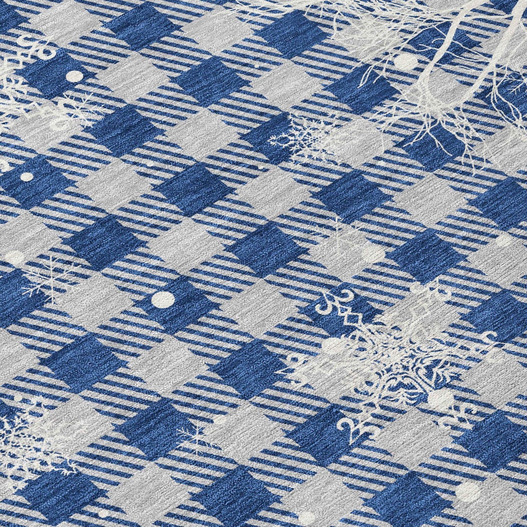 8' X 10' Blue Ivory And Gray Plaid Washable Indoor Outdoor Area Rug - Homeroots - Flyclothing LLC