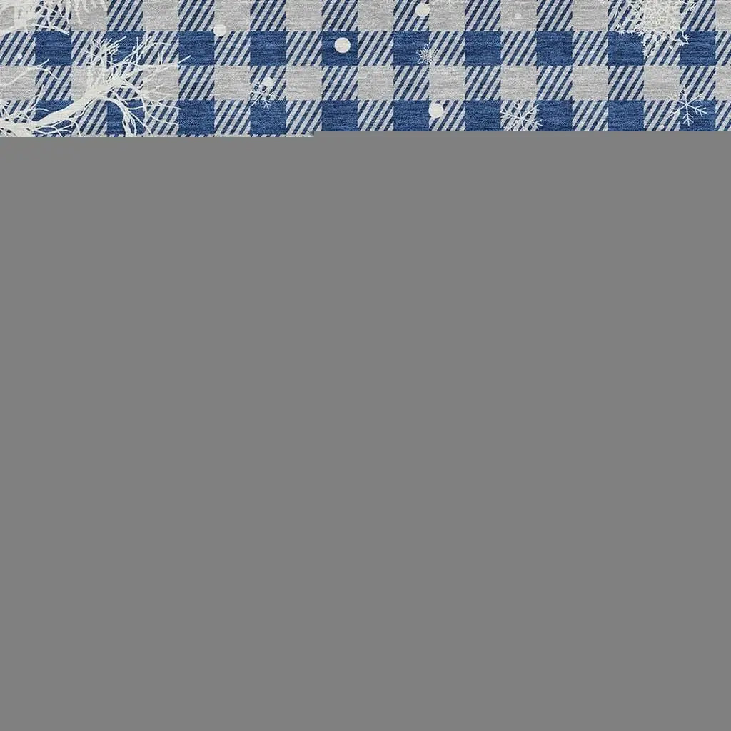 9' X 12' Blue Ivory And Gray Plaid Washable Indoor Outdoor Area Rug - Homeroots - Flyclothing LLC