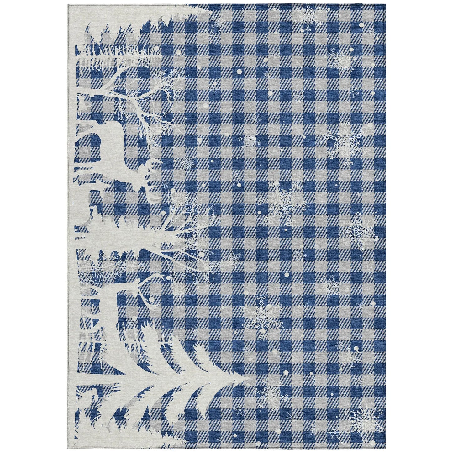 9' X 12' Blue Ivory And Gray Plaid Washable Indoor Outdoor Area Rug - Homeroots - Flyclothing LLC
