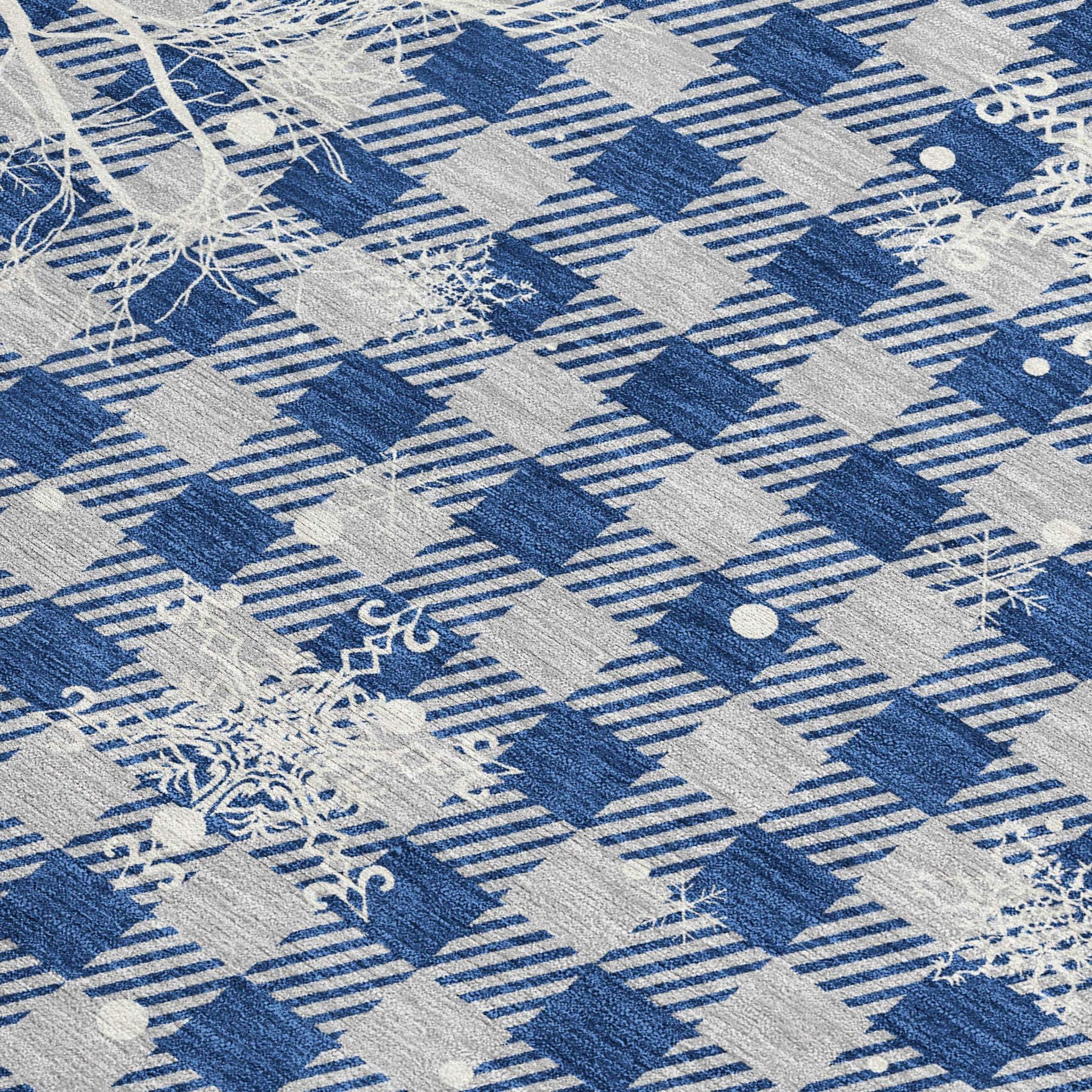 10' X 14' Blue Ivory And Gray Plaid Washable Indoor Outdoor Area Rug - Homeroots - Flyclothing LLC