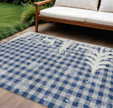 10' X 14' Blue Ivory And Gray Plaid Washable Indoor Outdoor Area Rug - Homeroots - Flyclothing LLC