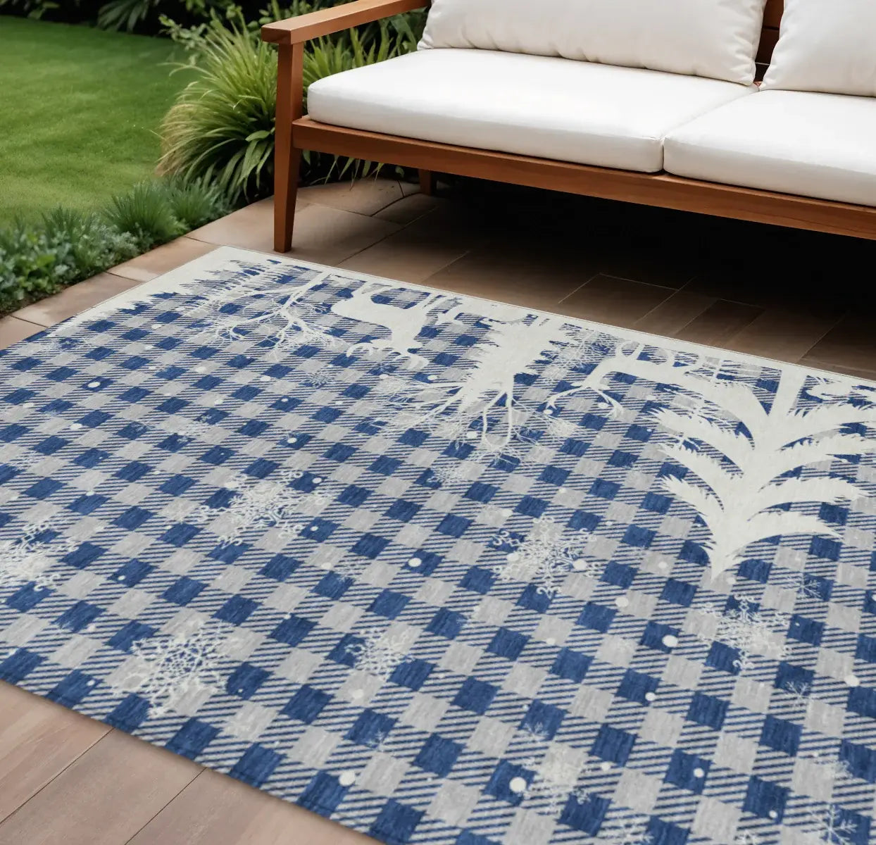 10' X 14' Blue Ivory And Gray Plaid Washable Indoor Outdoor Area Rug - Homeroots - Flyclothing LLC