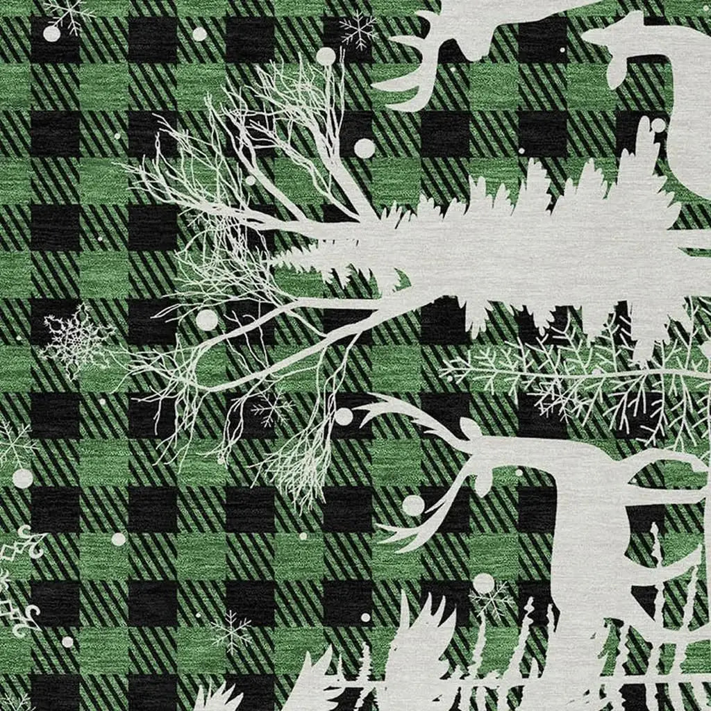 3' X 5' Green Black And Ivory Plaid Washable Indoor Outdoor Area Rug - Homeroots - Flyclothing LLC