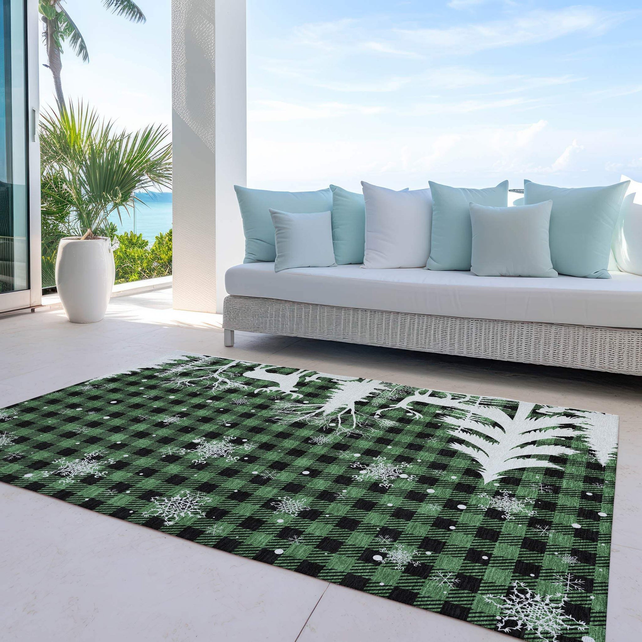 3' X 5' Green Black And Ivory Plaid Washable Indoor Outdoor Area Rug - Homeroots - Flyclothing LLC