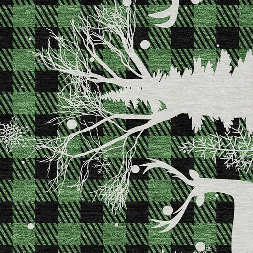 5' X 8' Green Black And Ivory Plaid Washable Indoor Outdoor Area Rug - Homeroots - Flyclothing LLC