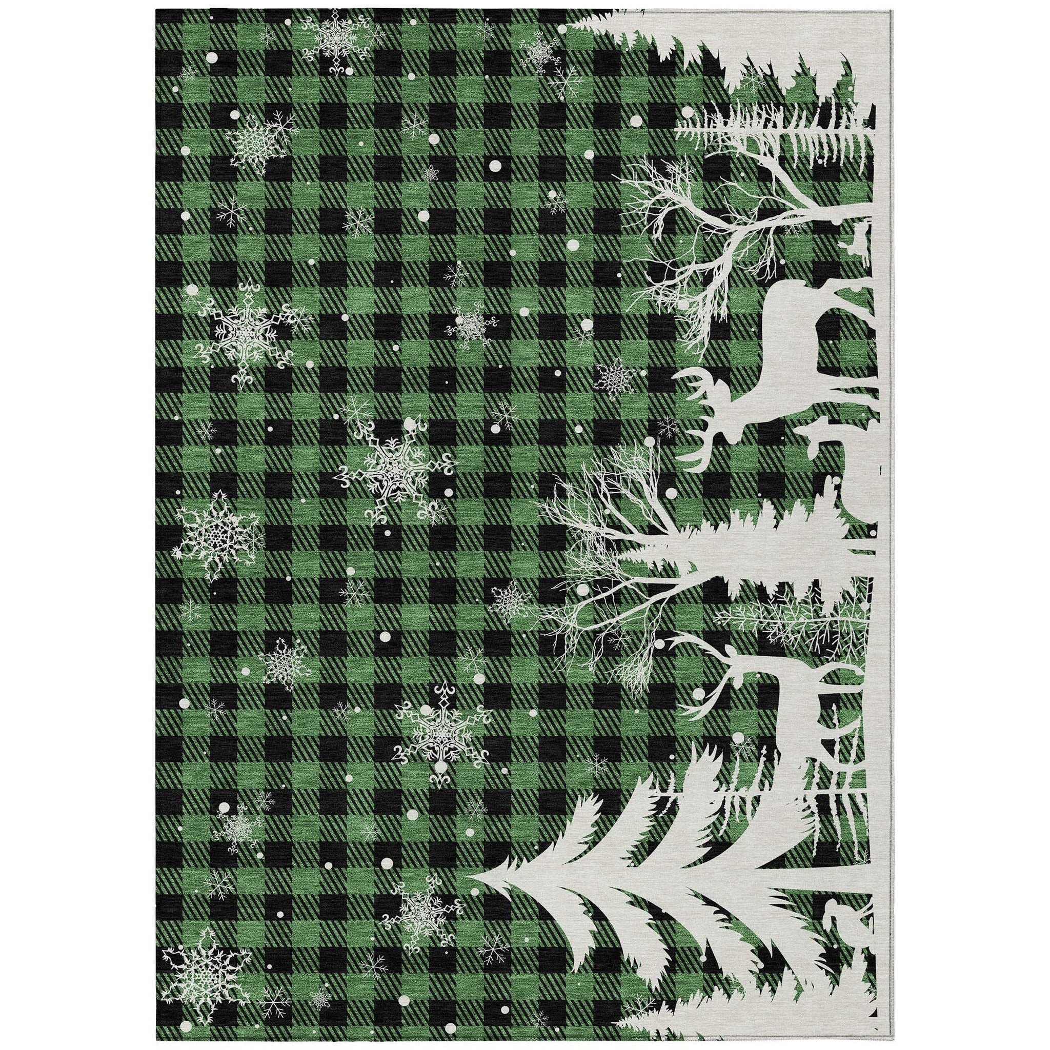 5' X 8' Green Black And Ivory Plaid Washable Indoor Outdoor Area Rug - Homeroots - Flyclothing LLC