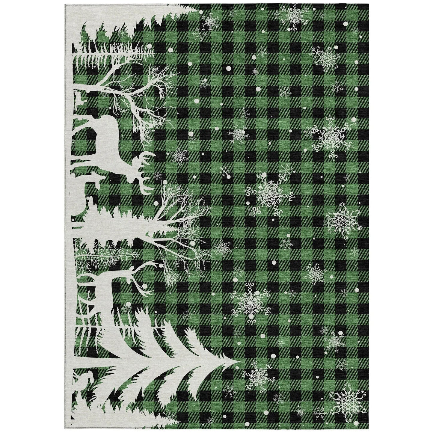5' X 8' Green Black And Ivory Plaid Washable Indoor Outdoor Area Rug - Homeroots - Flyclothing LLC