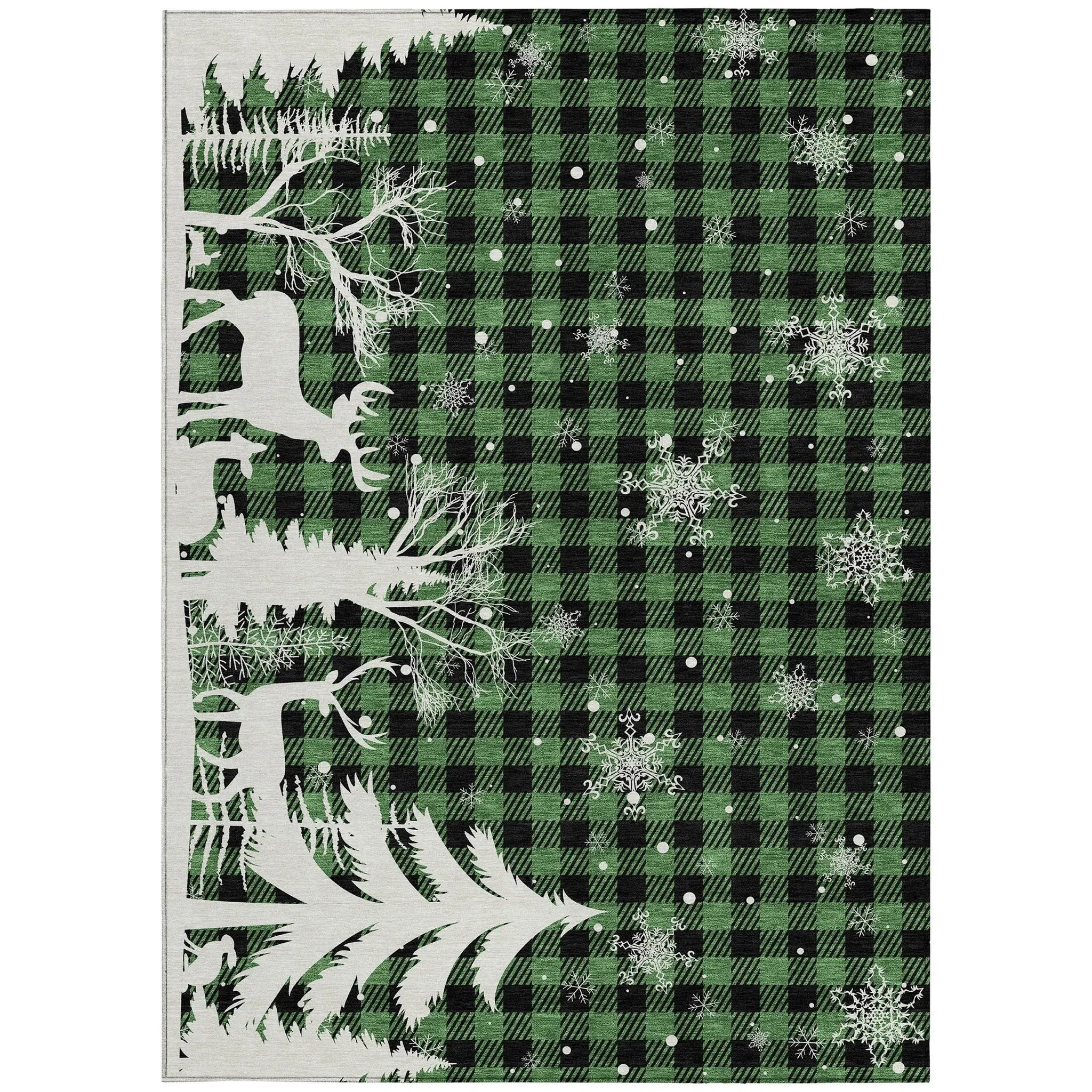 5' X 8' Green Black And Ivory Plaid Washable Indoor Outdoor Area Rug - Homeroots - Flyclothing LLC
