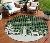 8' Green Black And Ivory Round Plaid Washable Indoor Outdoor Area Rug - Homeroots - Flyclothing LLC