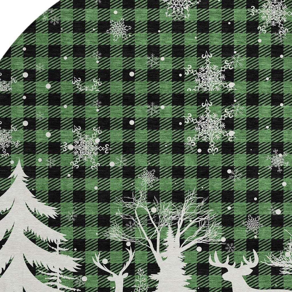 8' Green Black And Ivory Round Plaid Washable Indoor Outdoor Area Rug - Homeroots - Flyclothing LLC