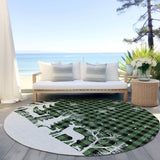 8' Green Black And Ivory Round Plaid Washable Indoor Outdoor Area Rug - Homeroots - Flyclothing LLC