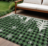 9' X 12' Green Black And Ivory Plaid Washable Indoor Outdoor Area Rug - Homeroots - Flyclothing LLC