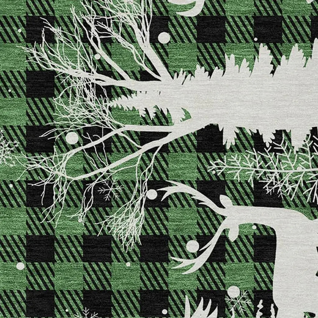 9' X 12' Green Black And Ivory Plaid Washable Indoor Outdoor Area Rug - Homeroots - Flyclothing LLC