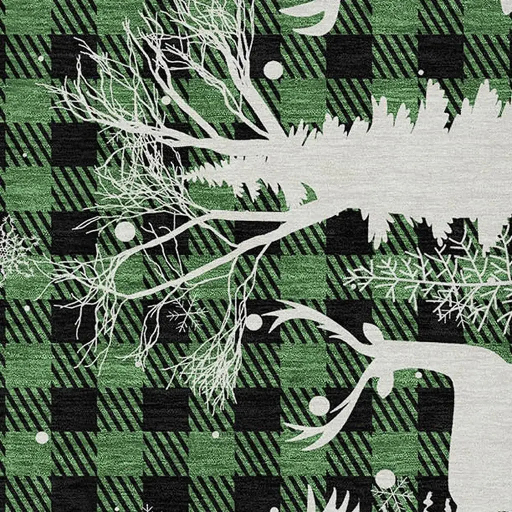 10' X 14' Green Black And Ivory Plaid Washable Indoor Outdoor Area Rug - Homeroots - Flyclothing LLC