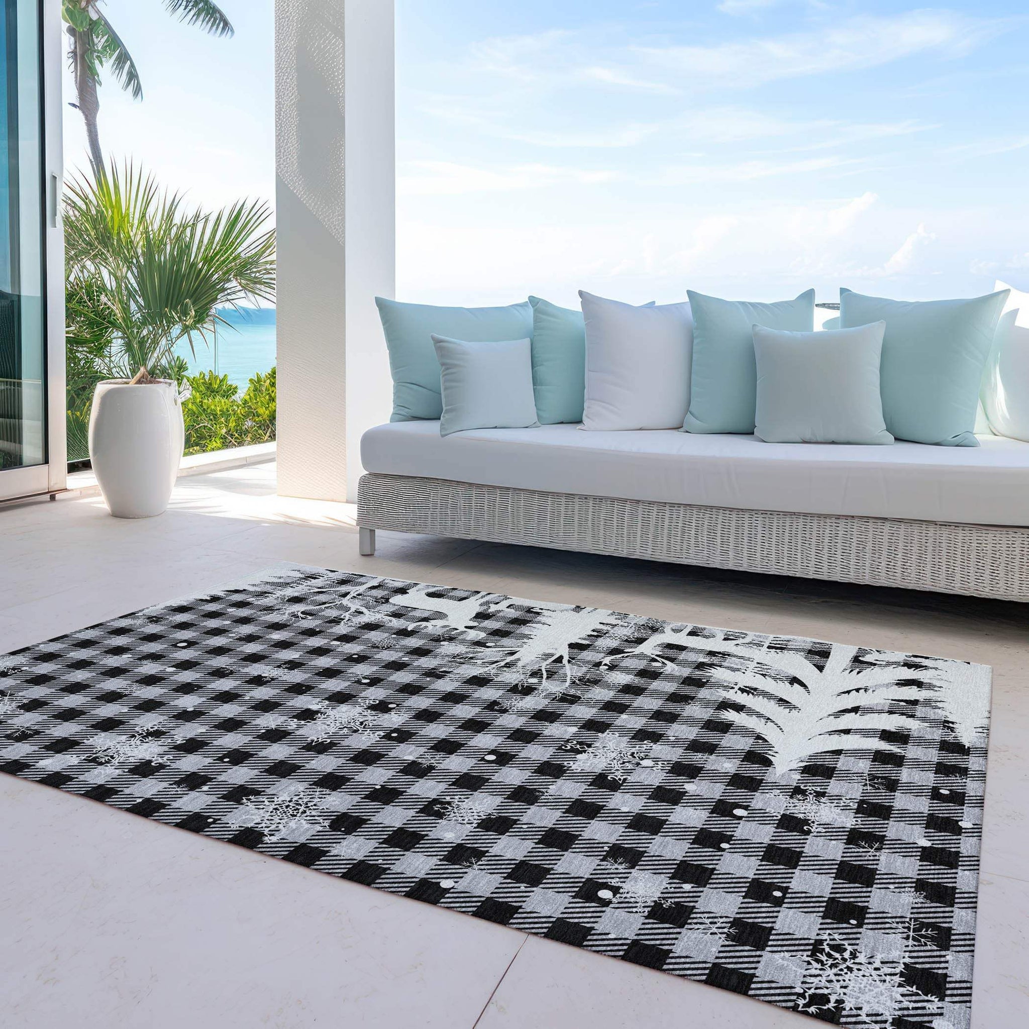 3' X 5' Gray Black And Ivory Plaid Washable Indoor Outdoor Area Rug - Homeroots - Flyclothing LLC
