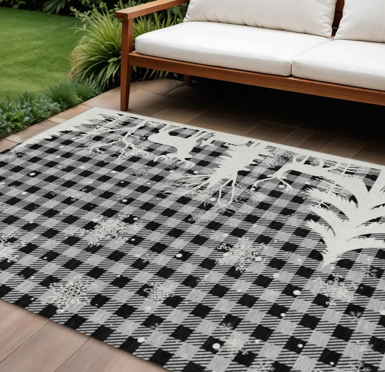 8' X 10' Gray Black And Ivory Plaid Washable Indoor Outdoor Area Rug - Homeroots - Flyclothing LLC