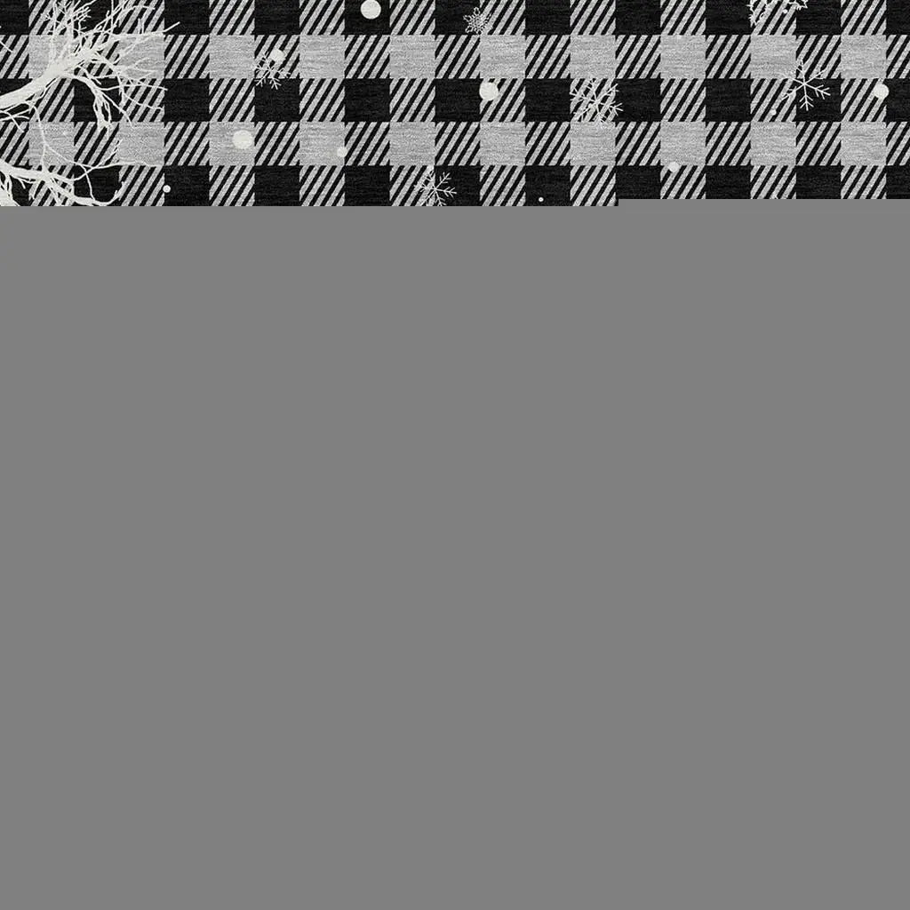 9' X 12' Gray Black And Ivory Plaid Washable Indoor Outdoor Area Rug - Homeroots - Flyclothing LLC
