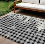 9' X 12' Gray Black And Ivory Plaid Washable Indoor Outdoor Area Rug - Homeroots - Flyclothing LLC
