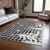 9' X 12' Gray Black And Ivory Plaid Washable Indoor Outdoor Area Rug - Homeroots - Flyclothing LLC