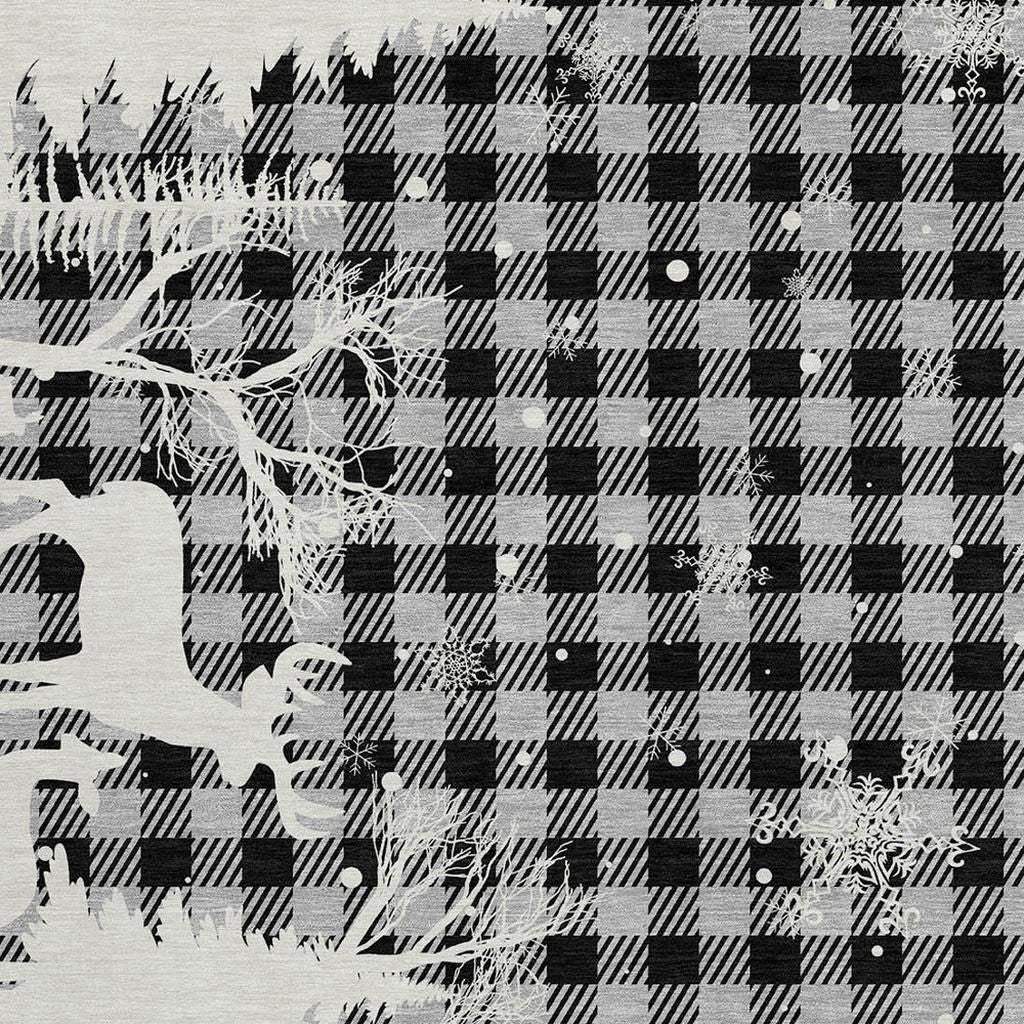 10' X 14' Gray Black And Ivory Plaid Washable Indoor Outdoor Area Rug - Homeroots - Flyclothing LLC