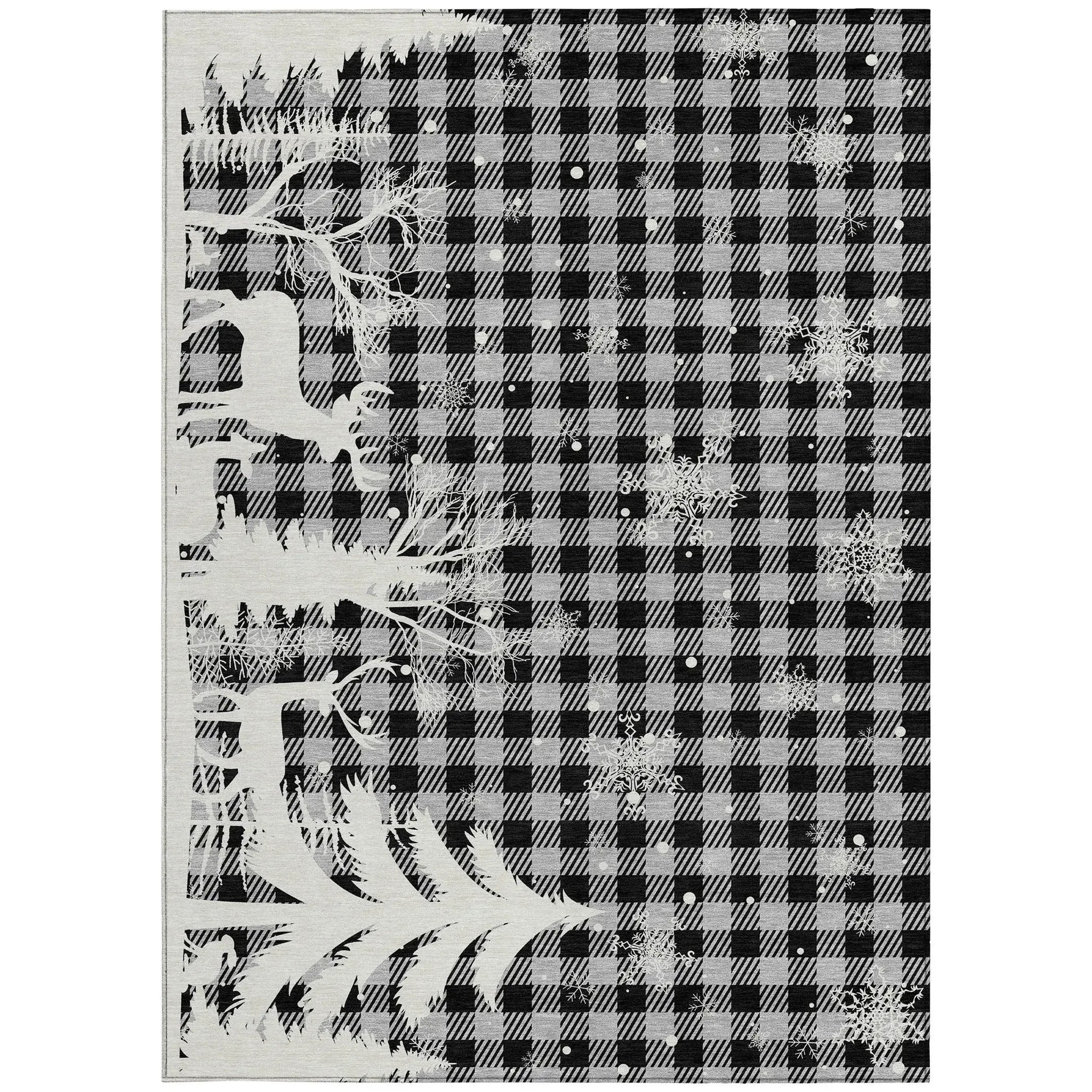 10' X 14' Gray Black And Ivory Plaid Washable Indoor Outdoor Area Rug - Homeroots - Flyclothing LLC