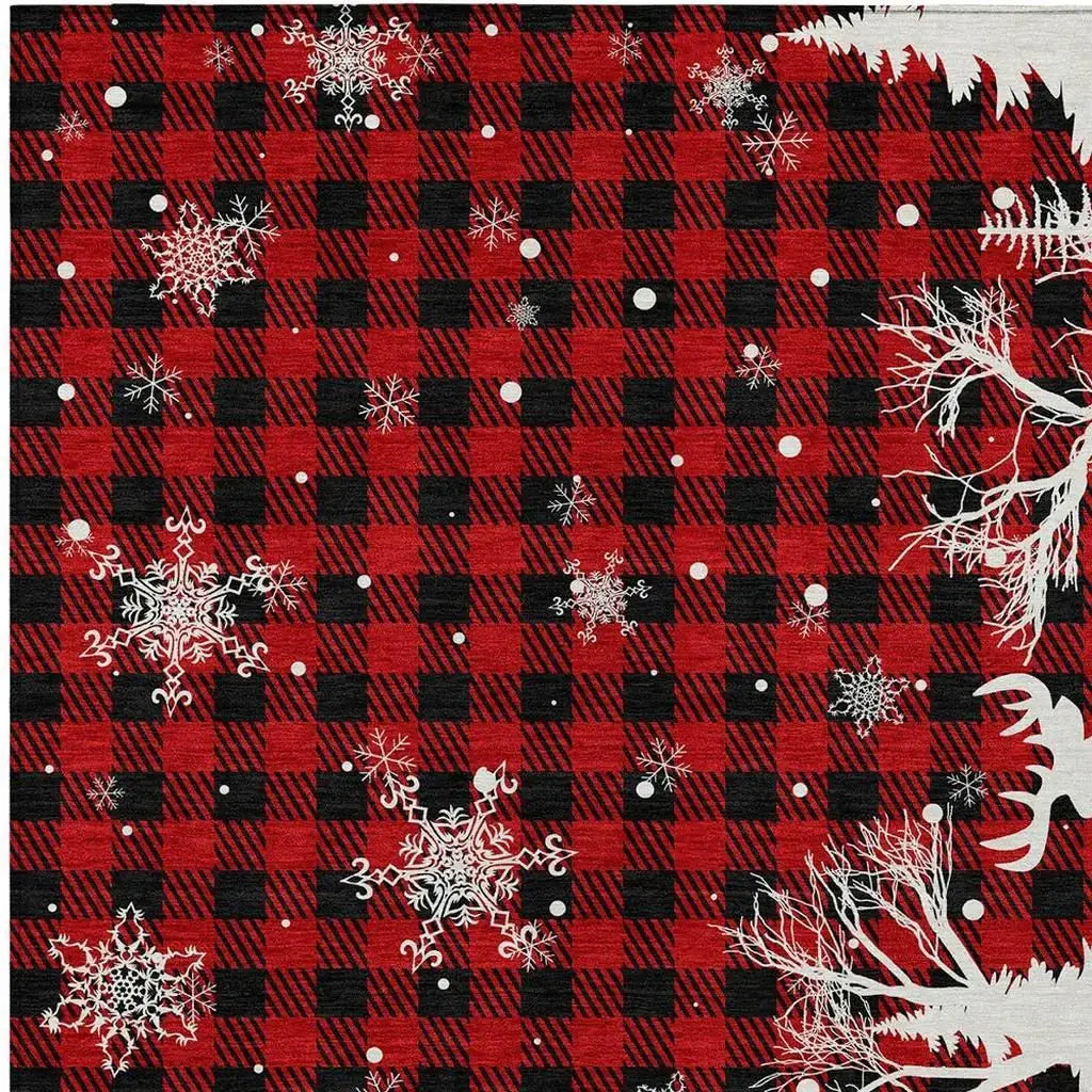 3' X 5' Red Black And Ivory Plaid Washable Indoor Outdoor Area Rug - Homeroots - Flyclothing LLC