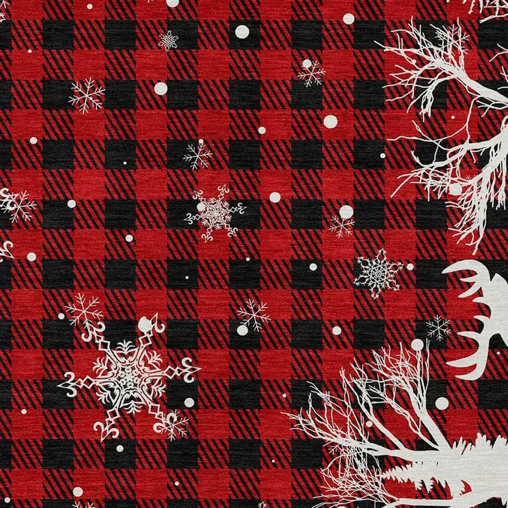 3' X 5' Red Black And Ivory Plaid Washable Indoor Outdoor Area Rug - Homeroots - Flyclothing LLC