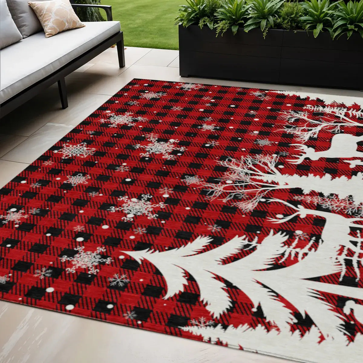 5' X 8' Red Black And Ivory Plaid Washable Indoor Outdoor Area Rug - Homeroots - Flyclothing LLC