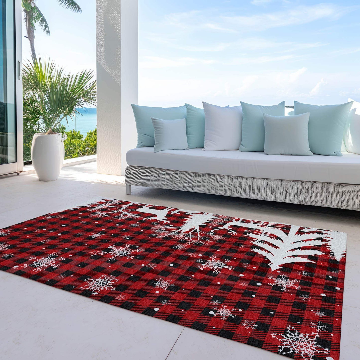 5' X 8' Red Black And Ivory Plaid Washable Indoor Outdoor Area Rug - Homeroots - Flyclothing LLC