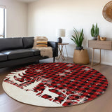 8' Red Black And Ivory Round Plaid Washable Indoor Outdoor Area Rug - Homeroots - Flyclothing LLC