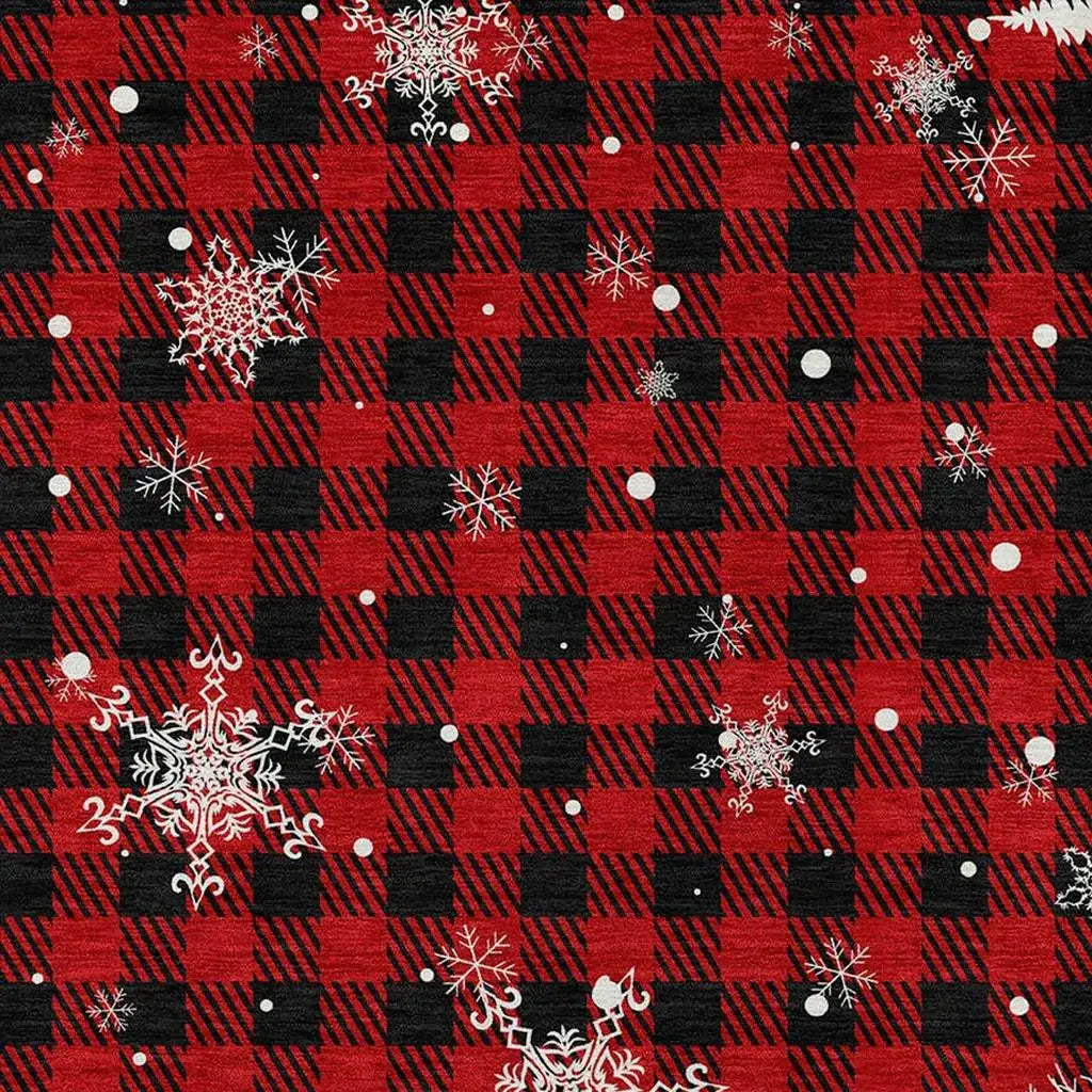 8' X 10' Red Black And Ivory Plaid Washable Indoor Outdoor Area Rug - Homeroots - Flyclothing LLC