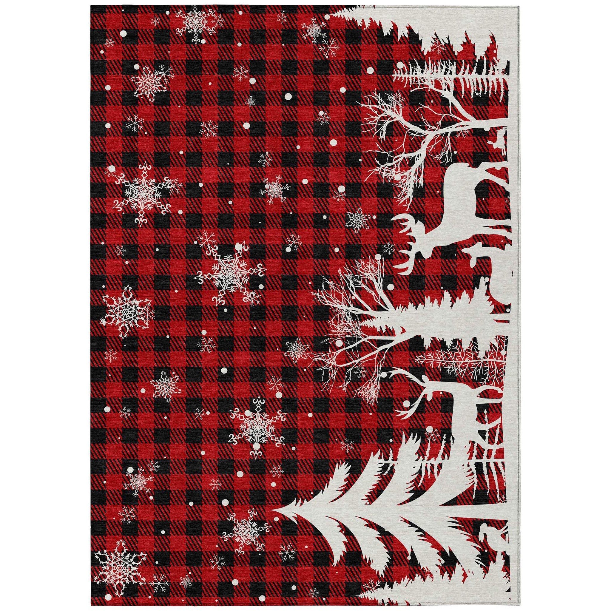 8' X 10' Red Black And Ivory Plaid Washable Indoor Outdoor Area Rug - Homeroots - Flyclothing LLC
