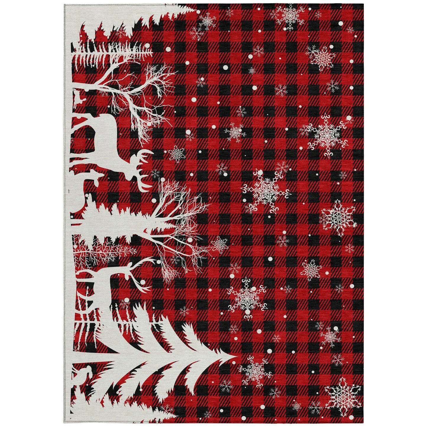 8' X 10' Red Black And Ivory Plaid Washable Indoor Outdoor Area Rug - Homeroots - Flyclothing LLC