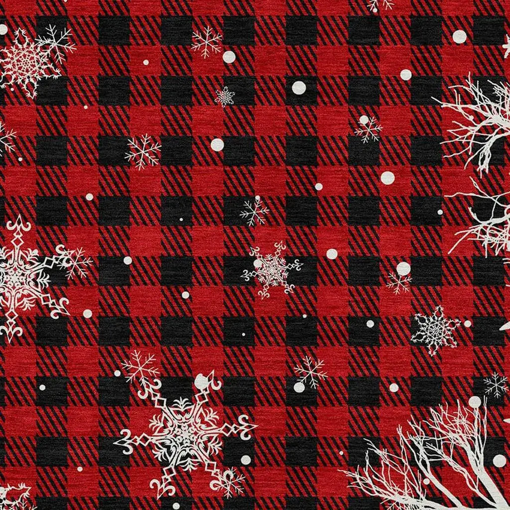9' X 12' Red Black And Ivory Plaid Washable Indoor Outdoor Area Rug - Homeroots - Flyclothing LLC