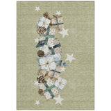 5' X 8' Artichoke Green Beige Ivory And Taupe Presents Washable Indoor Outdoor Area Rug - Homeroots - Flyclothing LLC