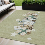 5' X 8' Artichoke Green Beige Ivory And Taupe Presents Washable Indoor Outdoor Area Rug - Homeroots - Flyclothing LLC