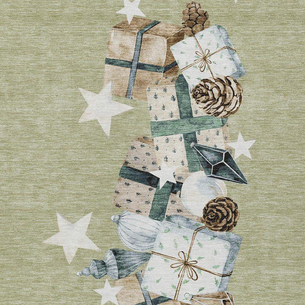 5' X 8' Artichoke Green Beige Ivory And Taupe Presents Washable Indoor Outdoor Area Rug - Homeroots - Flyclothing LLC