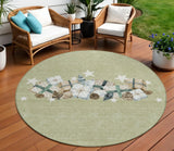 8' Artichoke Green Beige Ivory And Taupe Round Presents Washable Indoor Outdoor Area Rug - Homeroots - Flyclothing LLC