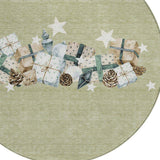 8' Artichoke Green Beige Ivory And Taupe Round Presents Washable Indoor Outdoor Area Rug - Homeroots - Flyclothing LLC