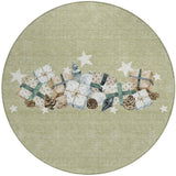 8' Artichoke Green Beige Ivory And Taupe Round Presents Washable Indoor Outdoor Area Rug - Homeroots - Flyclothing LLC