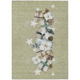 8' X 10' Artichoke Green Beige Ivory And Taupe Presents Washable Indoor Outdoor Area Rug - Homeroots - Flyclothing LLC