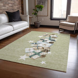 8' X 10' Artichoke Green Beige Ivory And Taupe Presents Washable Indoor Outdoor Area Rug - Homeroots - Flyclothing LLC