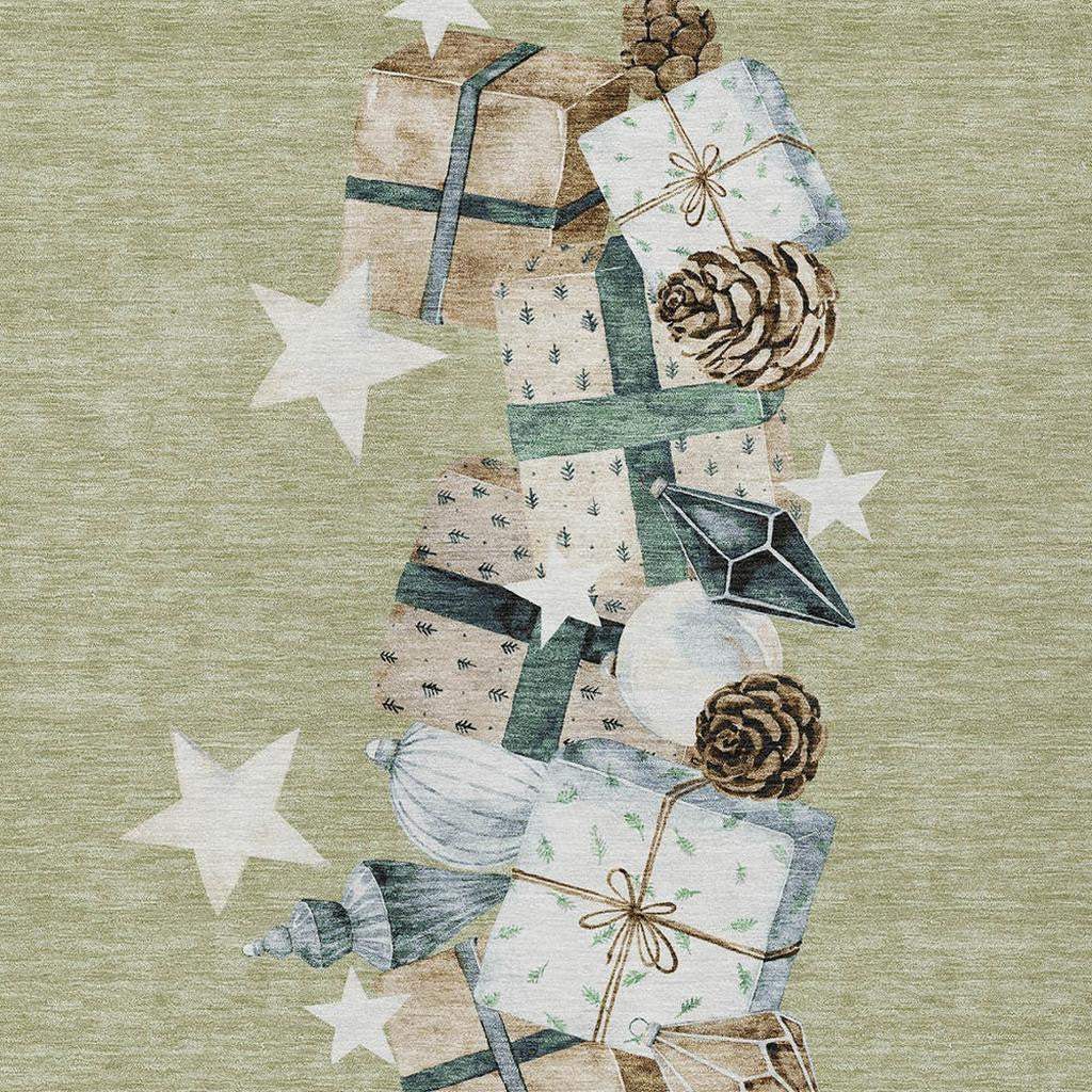9' X 12' Artichoke Green Beige Ivory And Taupe Presents Washable Indoor Outdoor Area Rug - Homeroots - Flyclothing LLC