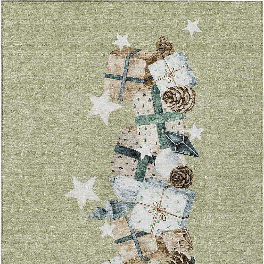 10' X 14' Artichoke Green Beige Ivory And Taupe Presents Washable Indoor Outdoor Area Rug - Homeroots - Flyclothing LLC